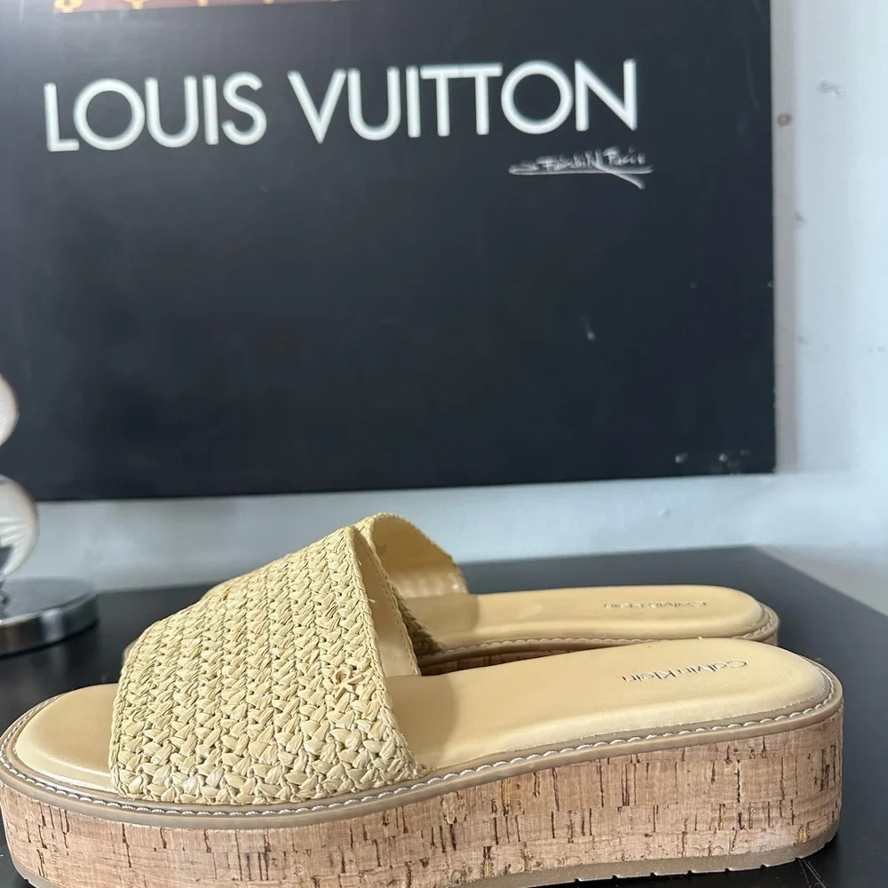 🆕Calvin Klein ARZELIA Natural Woven Cork Platform Sandals